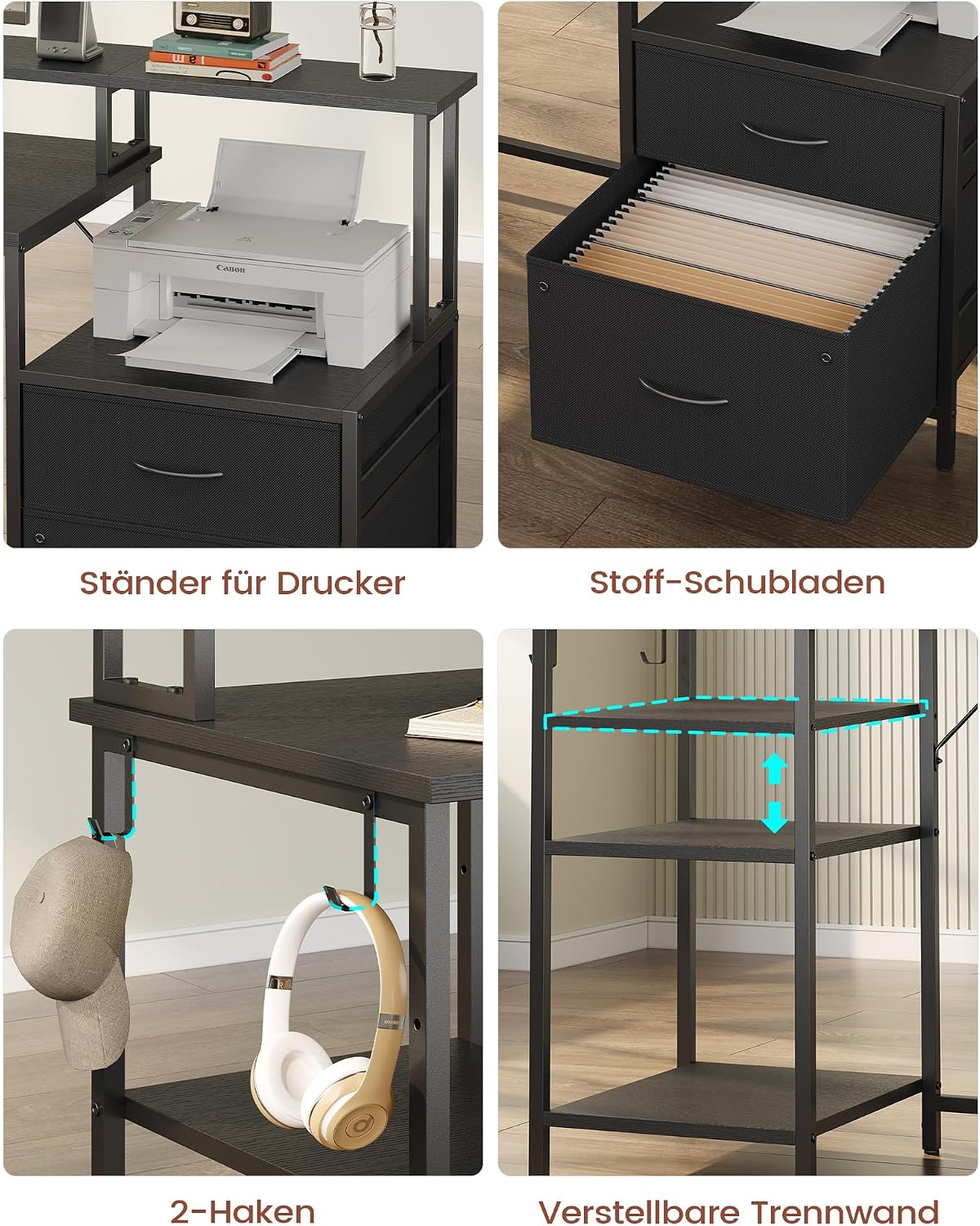 Computer Desk, Gaming Desk with LED Lights & Outlets