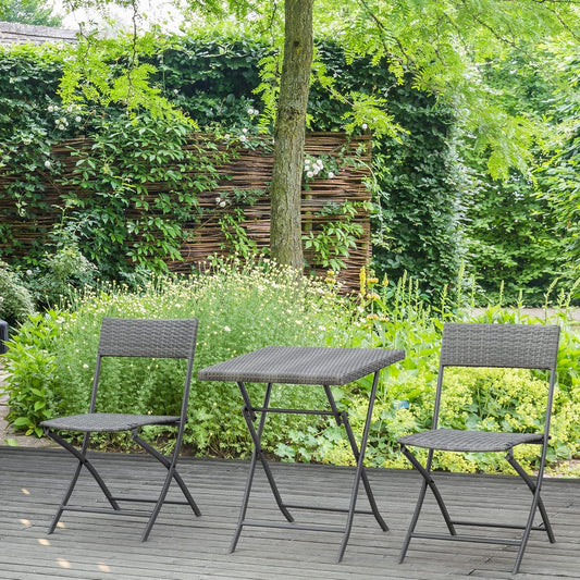 Outsunny 3 Pieces Folding Rattan Bistro Set, Folding Garden Table and Chairs