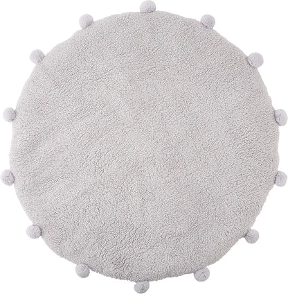 Round mat with pom pom rug carpet Light grey