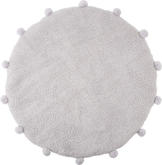 Round mat with pom pom rug carpet Light grey