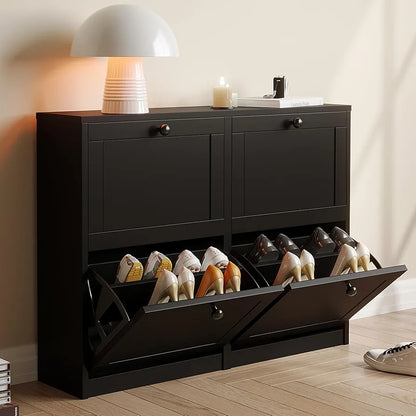 VOWNER Shoe Cabinet with 4 Flip Drawers