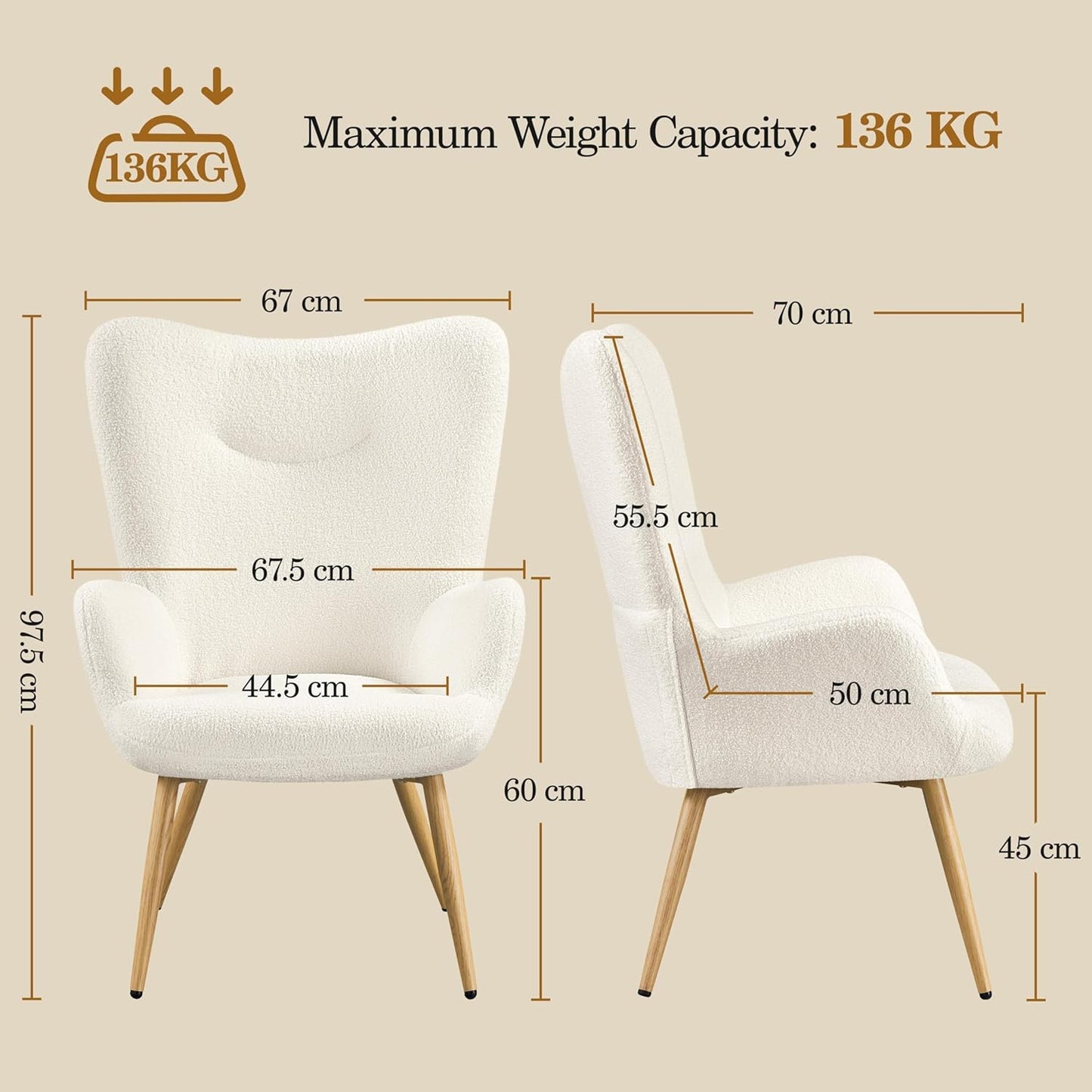 Yaheetech Modern Armchair Sherpa Fabric