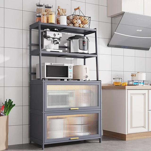 Kitchen Storage Rack with Transparent Door Shelves