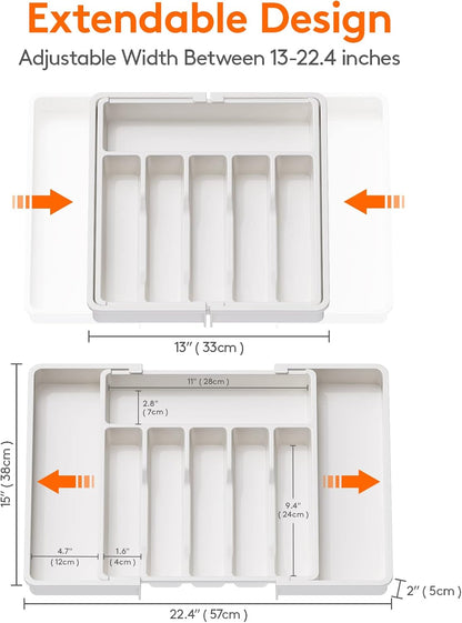 Extra Large Extendable Cutlery Storage Organizer (White)