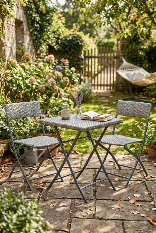 Outsunny 3 Pieces Folding Rattan Bistro Set, Folding Garden Table and Chairs