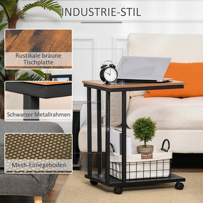 HOMCOM C Shaped Side Table with Wheels