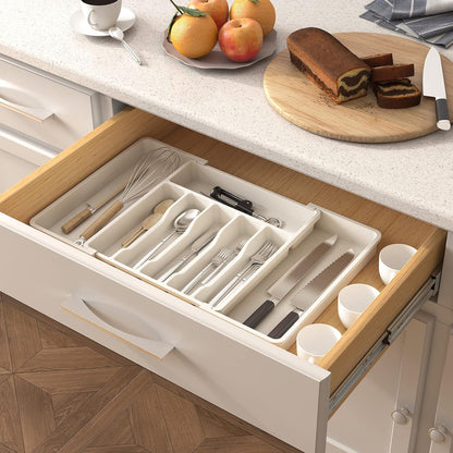 Extra Large Extendable Cutlery Storage Organizer (White)