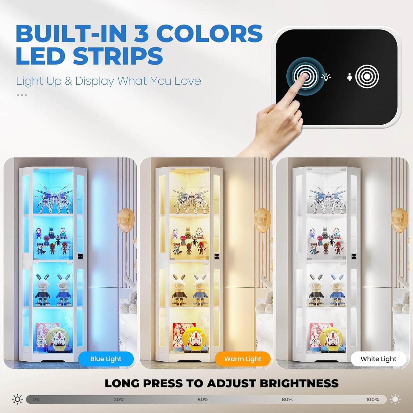 BROTTAR Corner Glass Display Cabinet with LED Lights