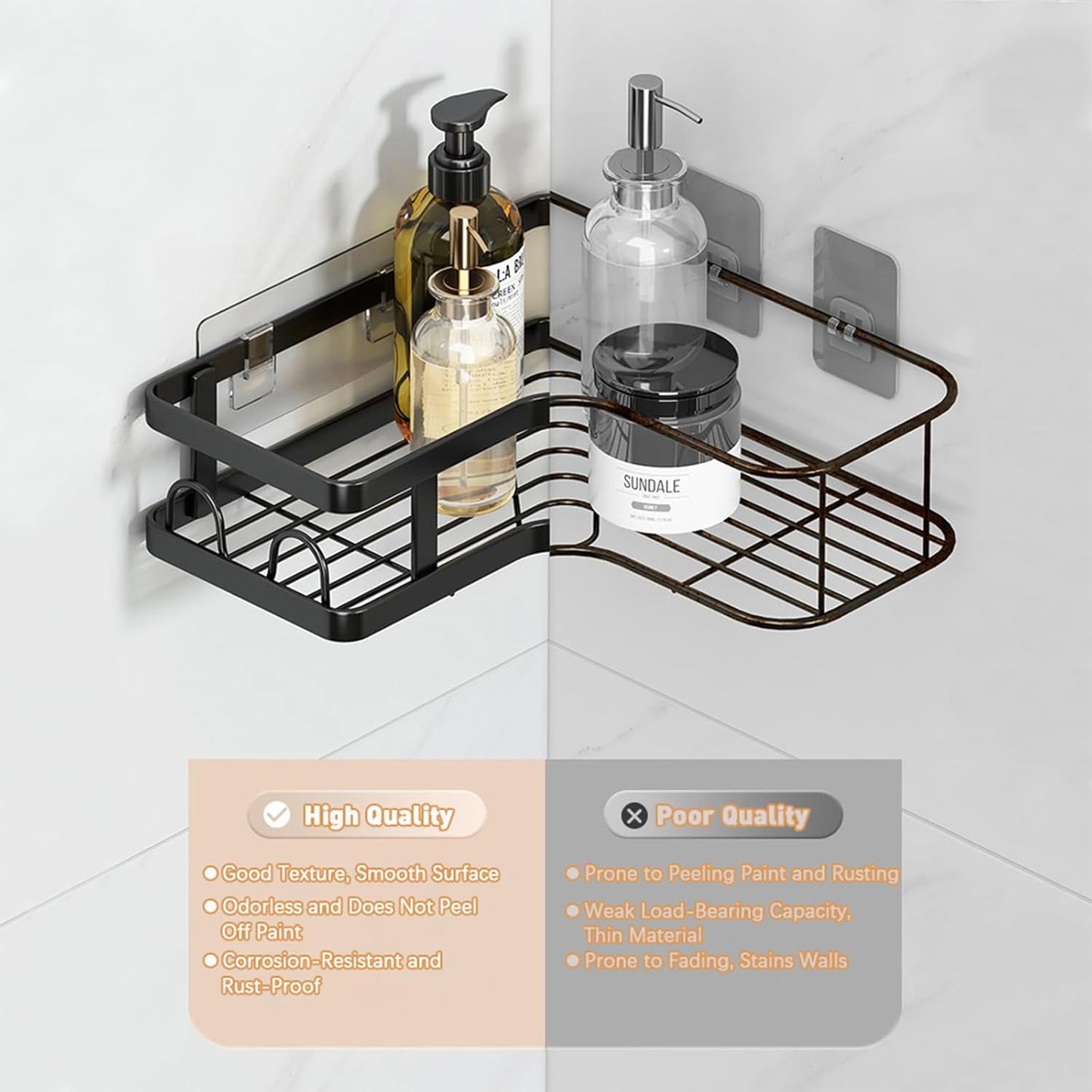 5 Pack Corner Shelf Bathroom  No Drilling, Rustproof
