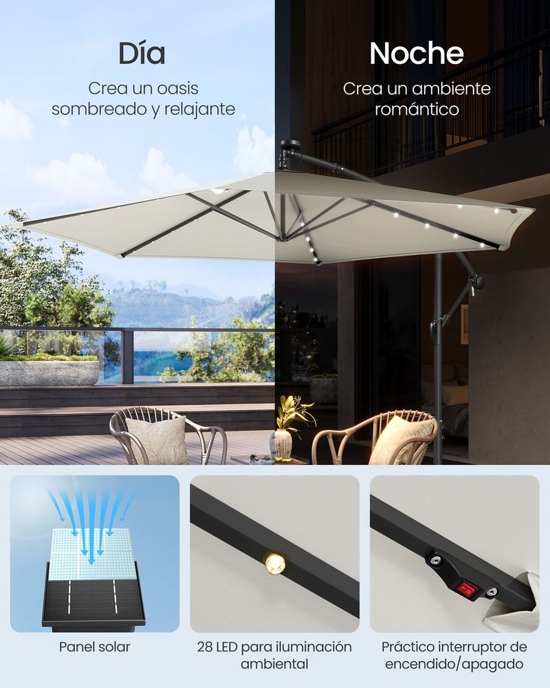SONGMICS Parasol with LED Solar Lighting Umbrella GPU119LZ01