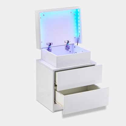 Kumar LED Light Bedside Table St-0064wh [2 Drawers][Nightstand]