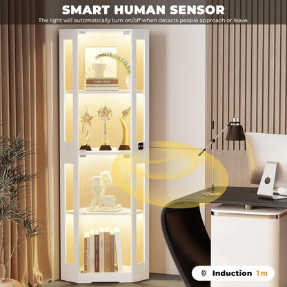 BROTTAR Corner Glass Display Cabinet with LED Lights