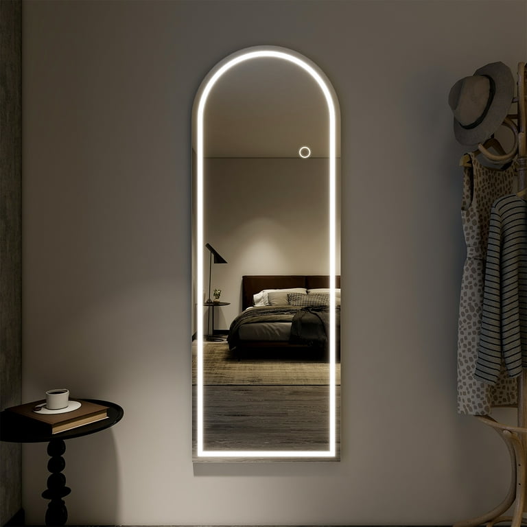 Elegant Arched Full Length Mirror with Lights, Dimmable Touch Switch, Free Standing/Wall Mounted, HD & Explosion-Proof