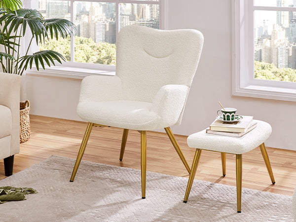 Yaheetech Teddy Chair with Footstool