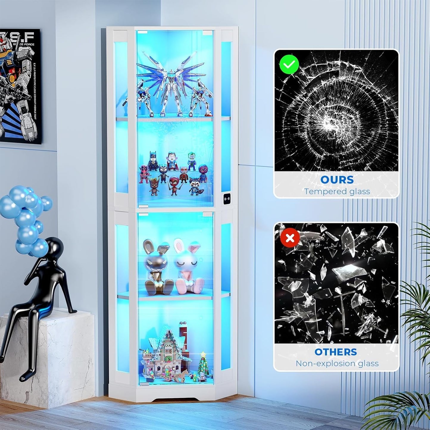 BROTTAR Corner Glass Display Cabinet with LED Lights