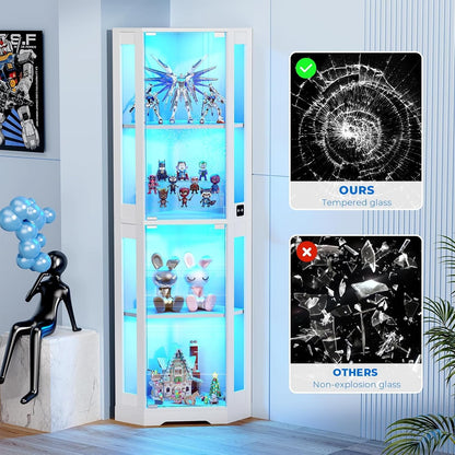 BROTTAR Corner Glass Display Cabinet with LED Lights
