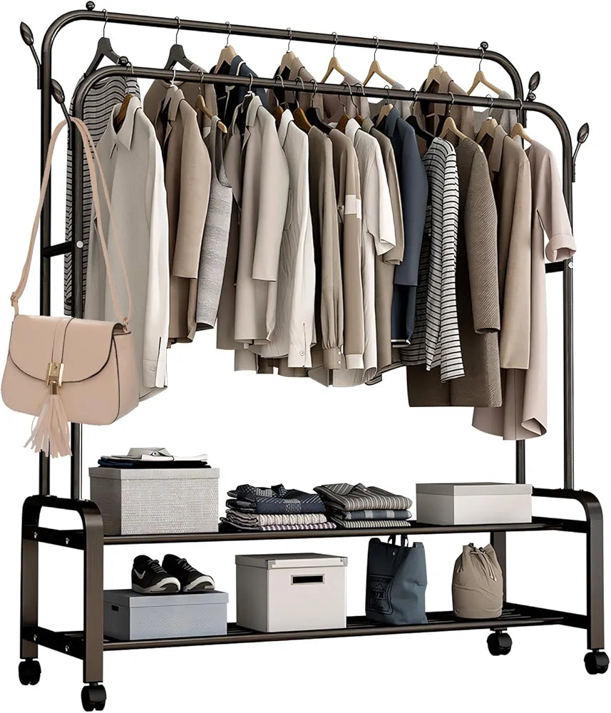 Clothes Rack on Wheels Double Poles