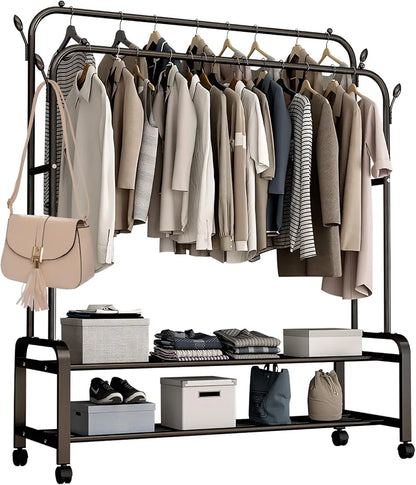 Clothes Rack on Wheels Double Poles