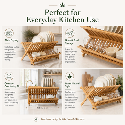 Bamboo Dish Drying Rack (2-Tier Collapsible)