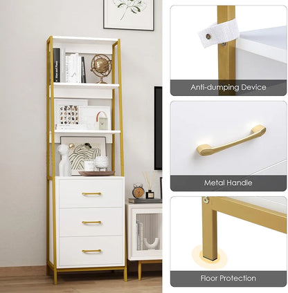 HOCSOK Bookcase Ladder Shelves+Drawers