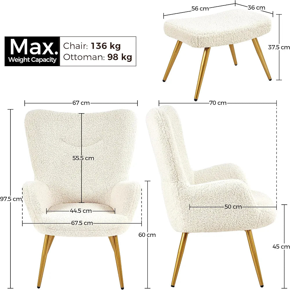 Yaheetech Teddy Chair with Footstool