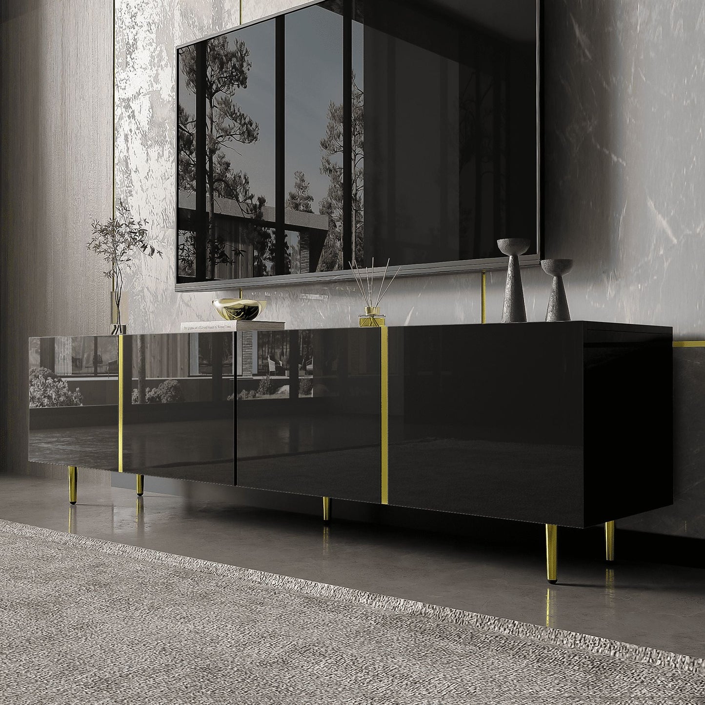 MURUL Mobile TV Stand Black Gold