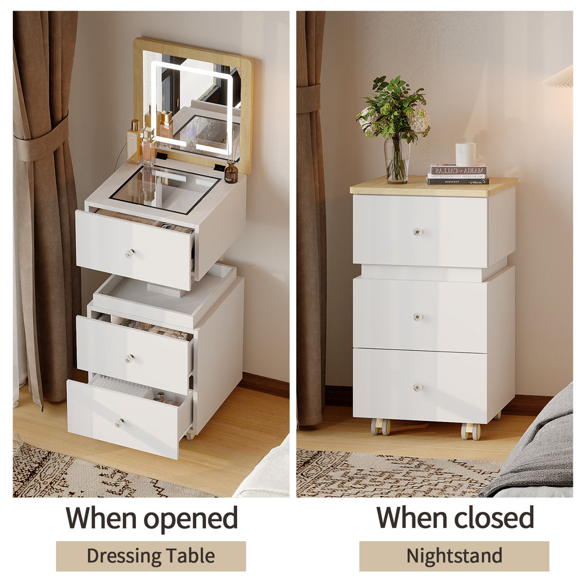 Modern Lift-Top Vanity With Smart Mirror & 6-Compartment Drawers