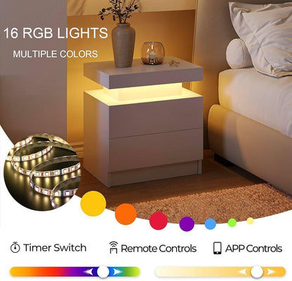 White LED Nightstand Modern  Bedside Table