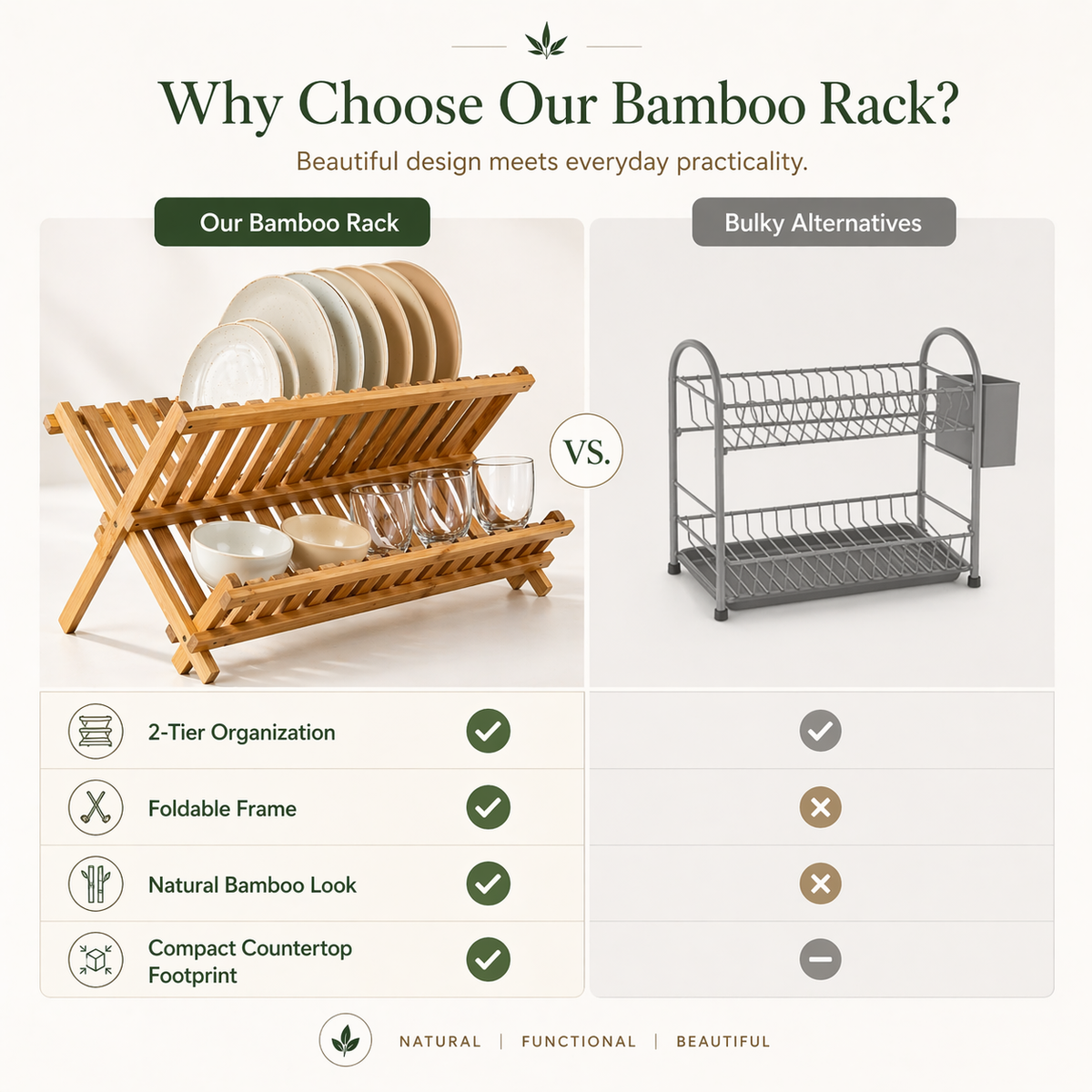 Bamboo Dish Drying Rack (2-Tier Collapsible)