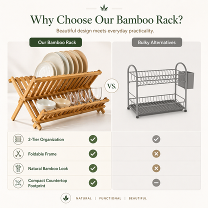 Bamboo Dish Drying Rack (2-Tier Collapsible)