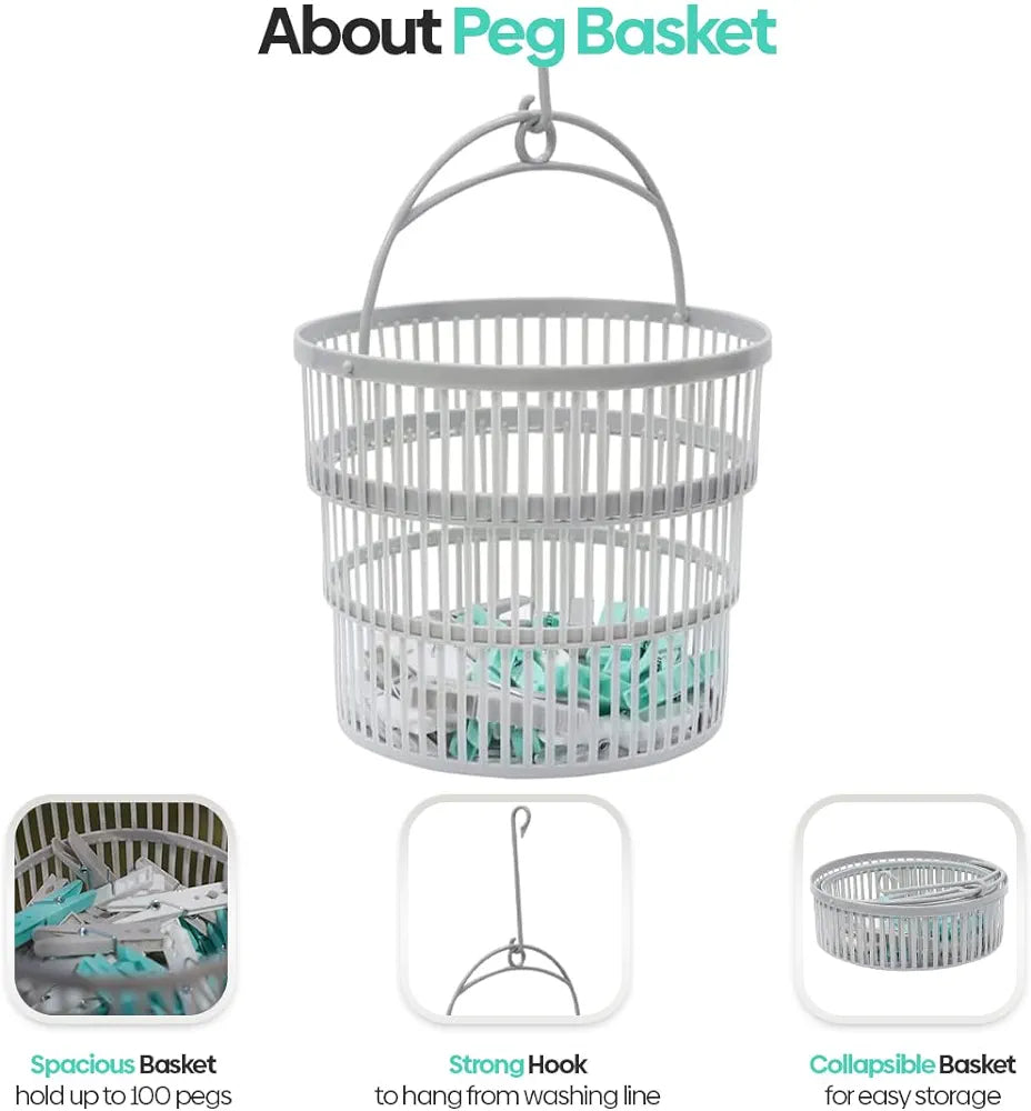 Basket  50 Aquapur Clothespins Laundry