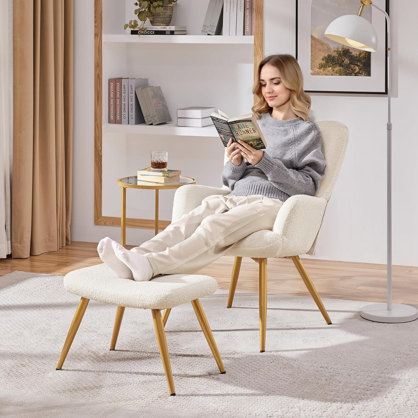 Yaheetech Teddy Chair with Footstool