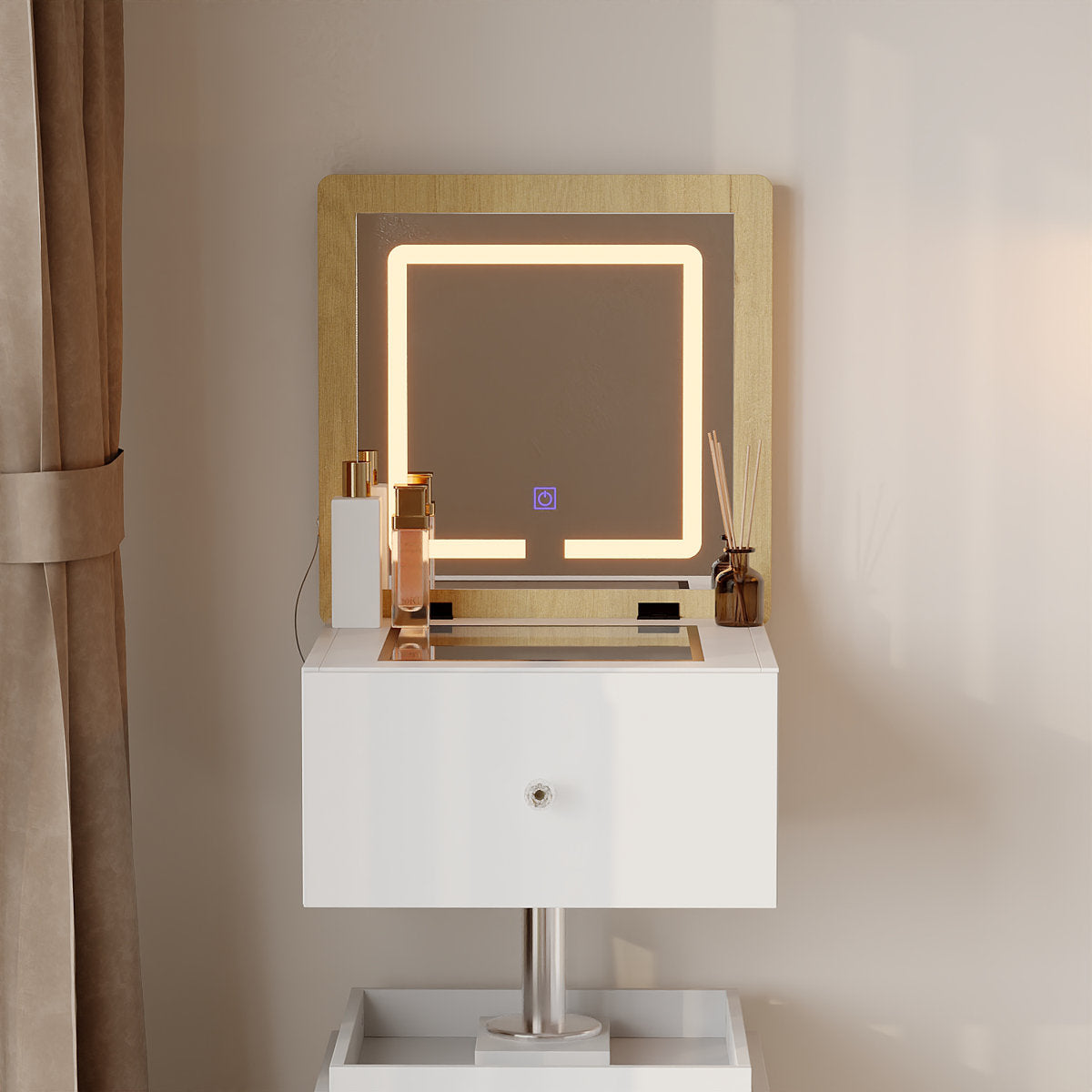 Modern Lift-Top Vanity With Smart Mirror & 6-Compartment Drawers