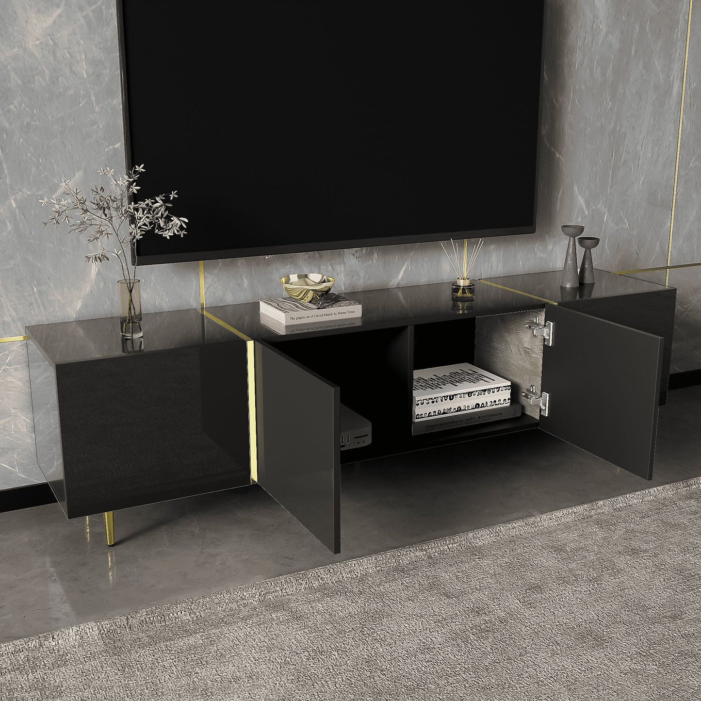 MURUL Mobile TV Stand Black Gold