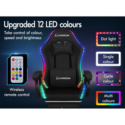 ALFORDSON Gaming Office Chair with LED Lights & 8 Point Massage