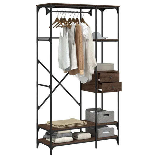 Clothes Rack Brown Oak Engineered Wood, Metal Compact