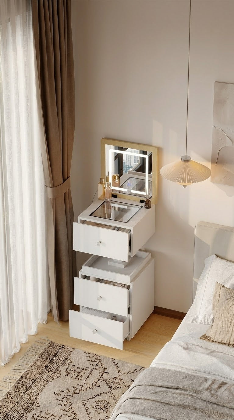Modern Lift-Top Vanity With Smart Mirror & 6-Compartment Drawers