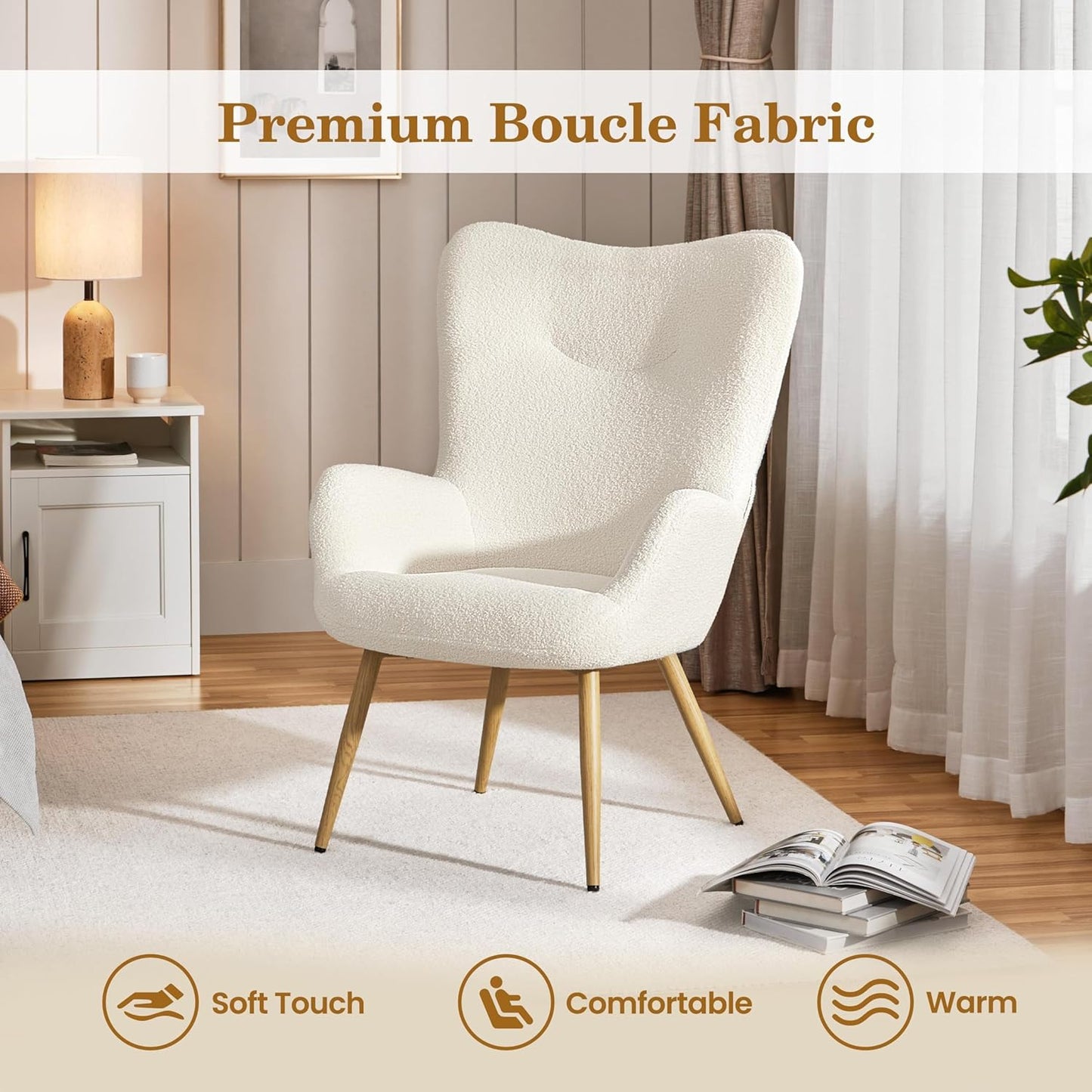Yaheetech Modern Armchair Sherpa Fabric