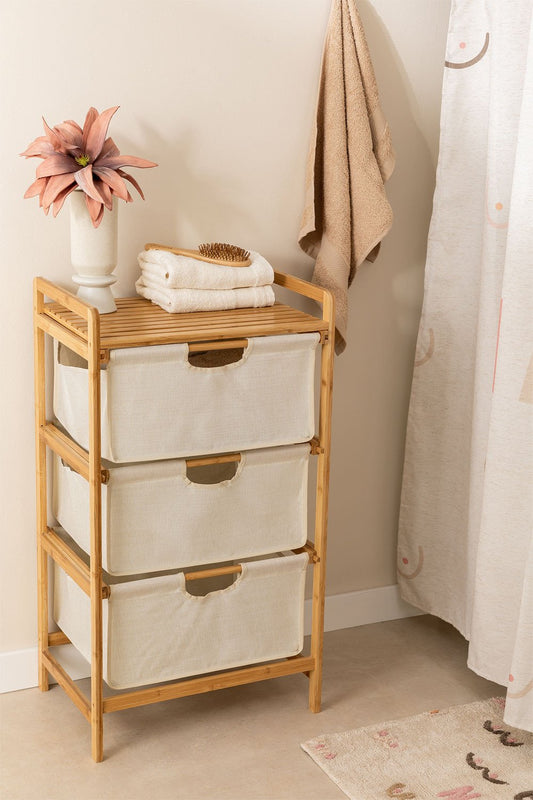 Bamboo White Laundry Basket and Shelf