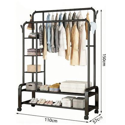 Clothes Rack on Wheels Double Poles