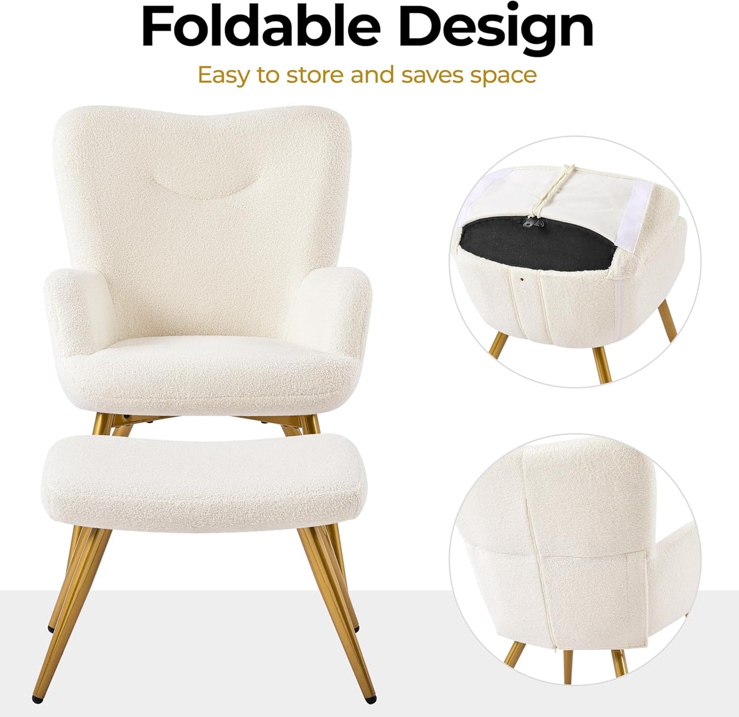 Yaheetech Teddy Chair with Footstool