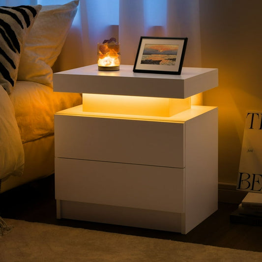 White LED Nightstand Modern  Bedside Table