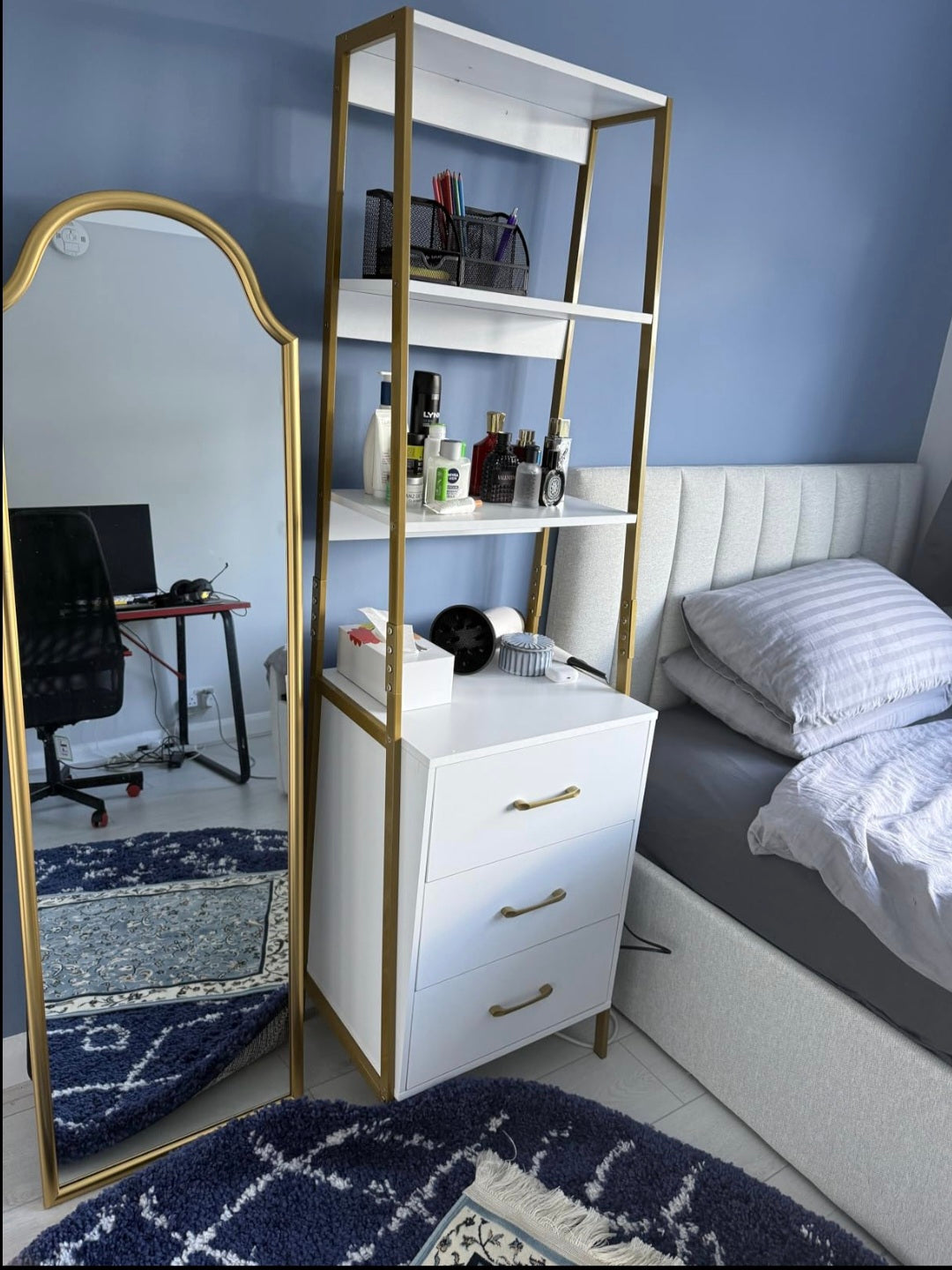 HOCSOK Bookcase Ladder Shelves+Drawers