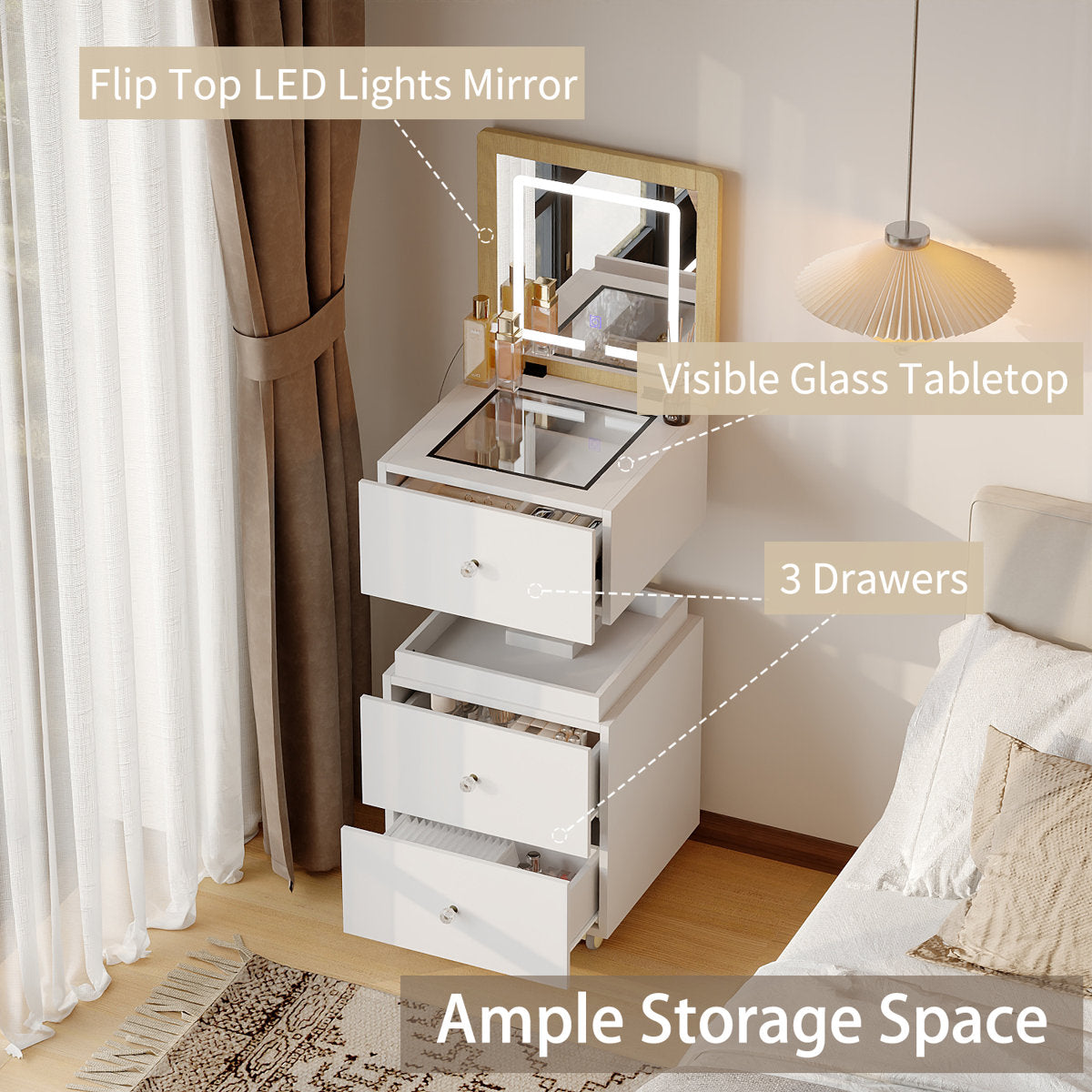 Modern Lift-Top Vanity With Smart Mirror & 6-Compartment Drawers