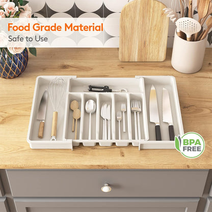 Extra Large Extendable Cutlery Storage Organizer (White)