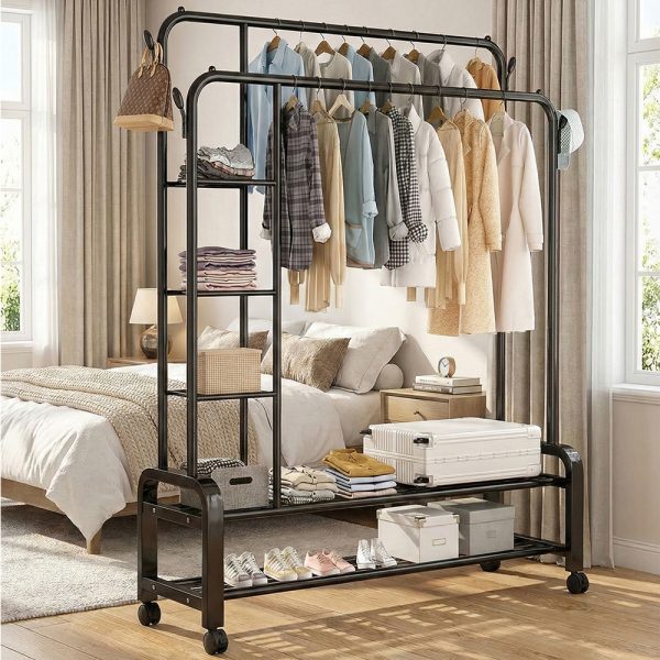 Clothes Rack on Wheels Double Poles