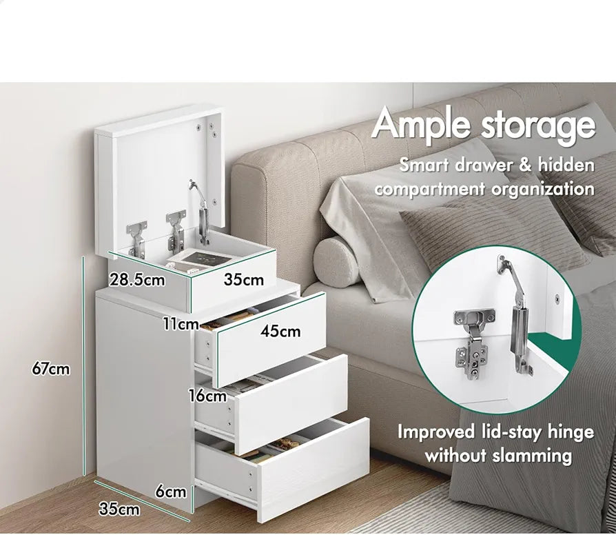 ALFORDSON LED Bedside Table with 3-Drawer