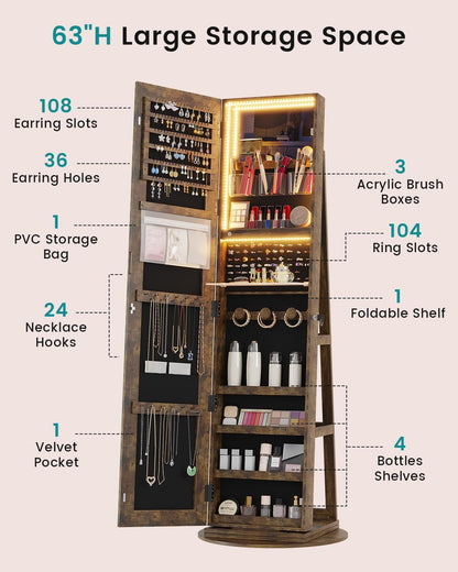 360° Swivel Mirror Jewelry Cabinet
