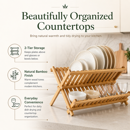 Bamboo Dish Drying Rack (2-Tier Collapsible)