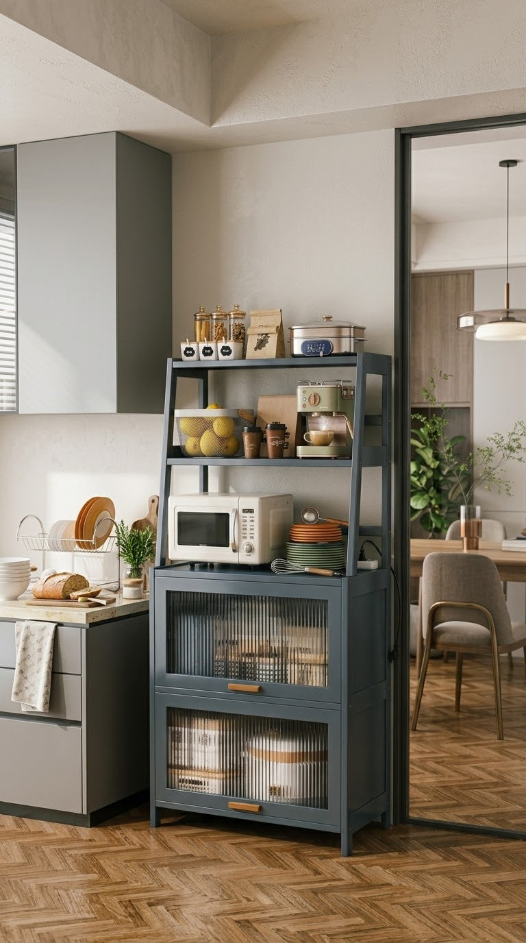 Kitchen Storage Rack with Transparent Door Shelves